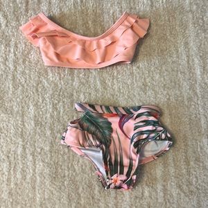 Adorable ruffled baby girl kids two piece bikini with cut out floral bottoms!